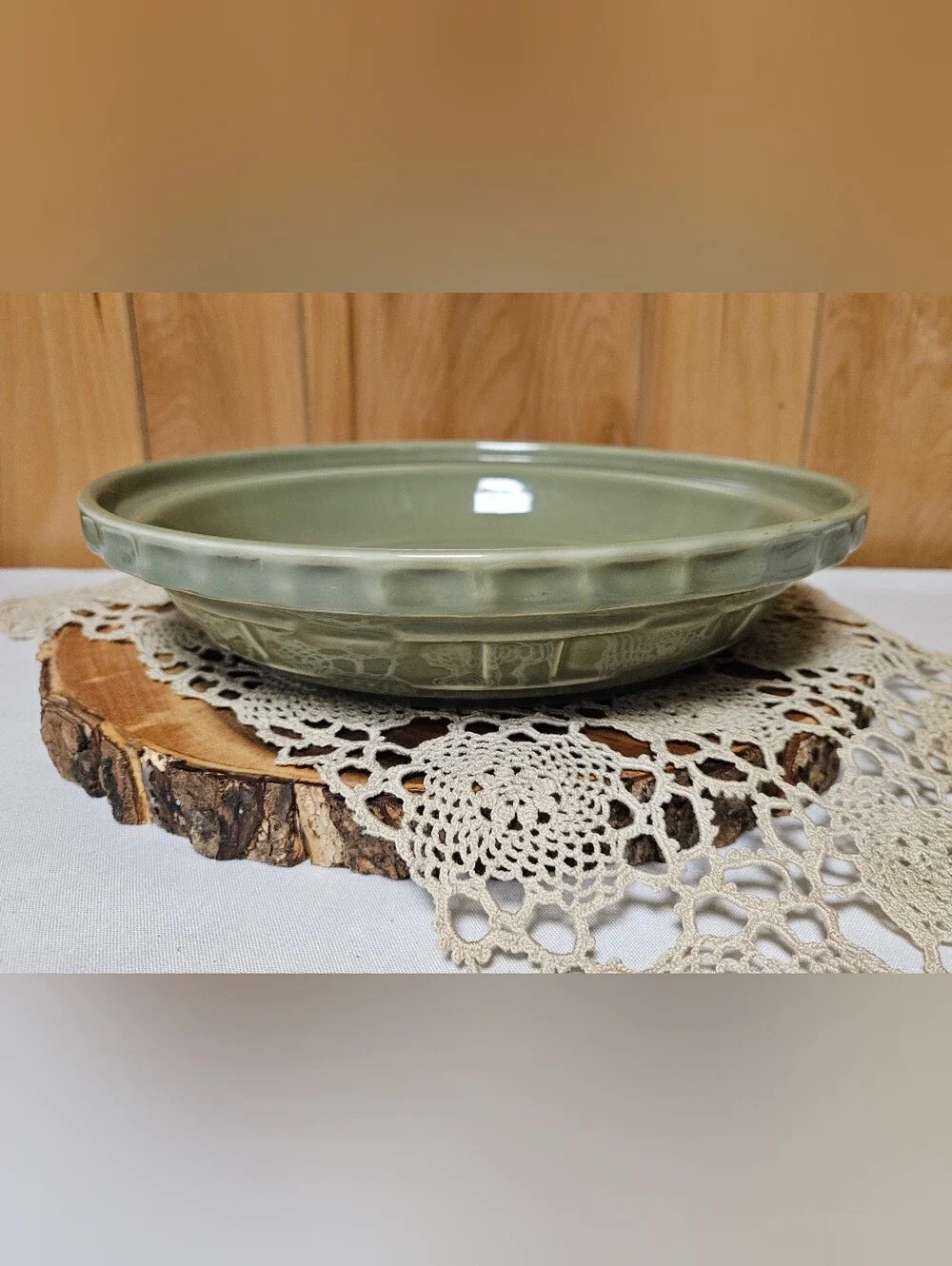 Longaberger Woven Traditions Sage Green Pie Dish/Plate 10 1/4
